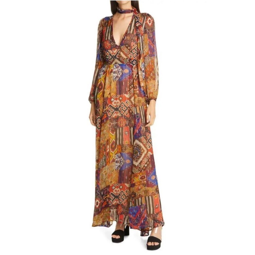Le Superbe Maxi Dress Womens 4 Multicolor FW20-794 Patchwork Lurex Metallic NWT